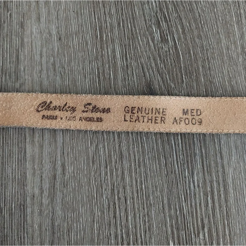 Charley Stone Embossed Leather Ranger Belt - Tan With Silver - Medium